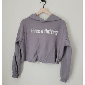 Bella + Canvas Thicc & Thriving Grey Cropped Hoodie Size Large